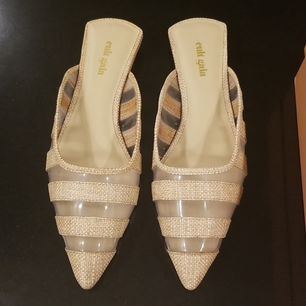 ๐CULT GAIA๐ Femi Flats Pointed Toe Open Back Flat Mules ~ Natural EU 38 NWT - Picture 11 of 16